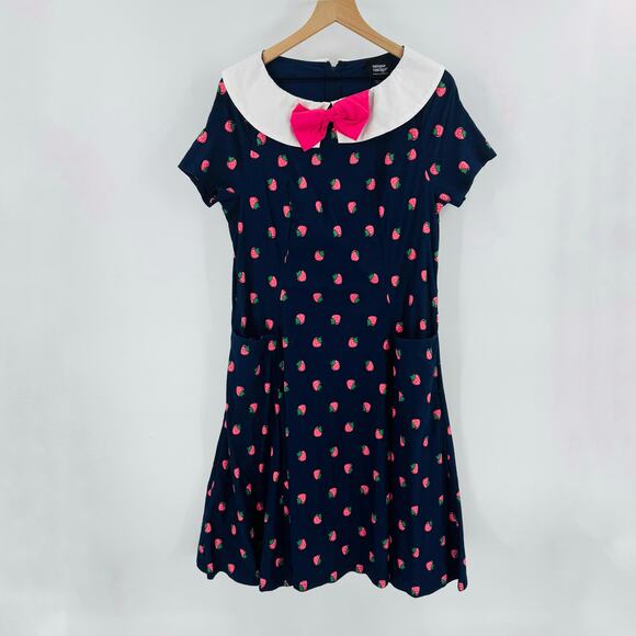 Unique Vintage NWT Strawberry Print Bow Collar Dress 1X/16 Retro Fit & Flare - Picture 9 of 9